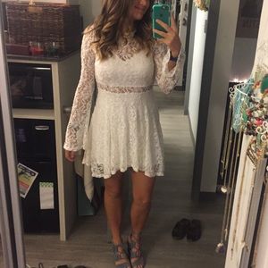 Off white lace dress with cut outs & flare sleeves